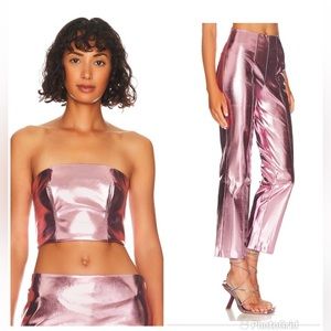 NWT -never worn metallic pink song of style masha pant+ carlee top. Paid $500+